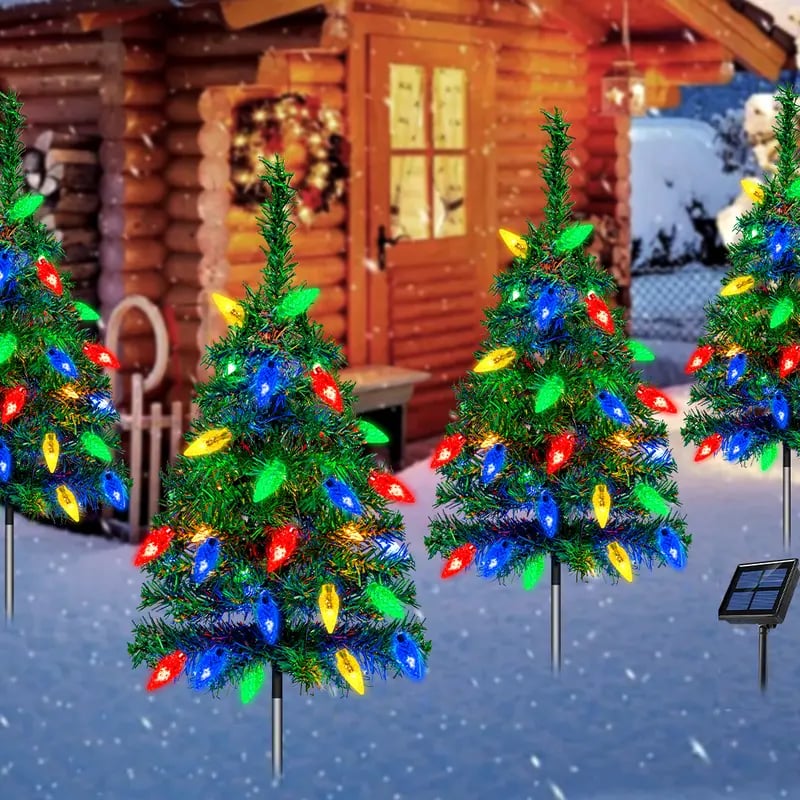 (4 pièces ) Ensemble de Sapin de Noël à Énergie Solaire avec 20 Lumières LED