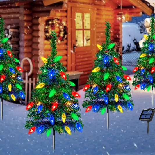 (4 pièces ) Ensemble de Sapin de Noël à Énergie Solaire avec 20 Lumières LED