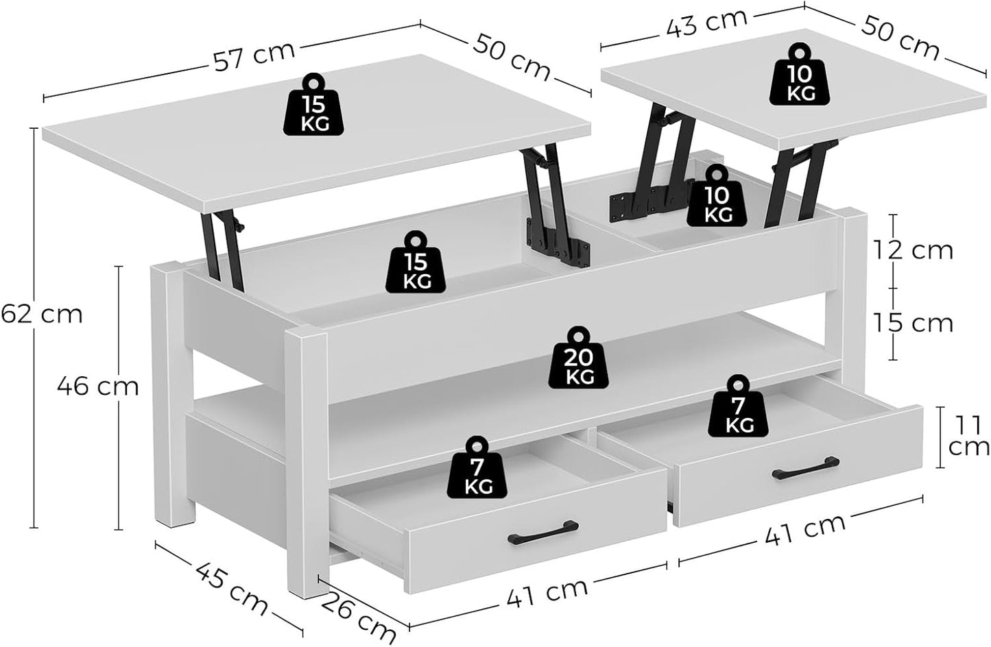 Verstelbare houten bijzettafel met lade en opbergvak