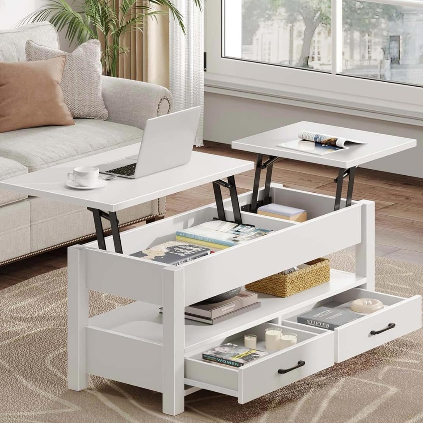 Verstelbare houten bijzettafel met lade en opbergvak