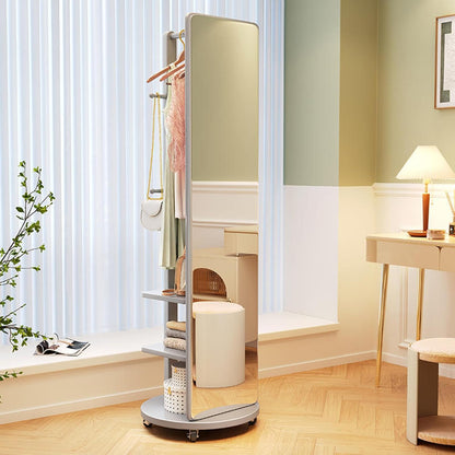 A-Specchio Intero in Legno Massello con Ruote e Ripiani