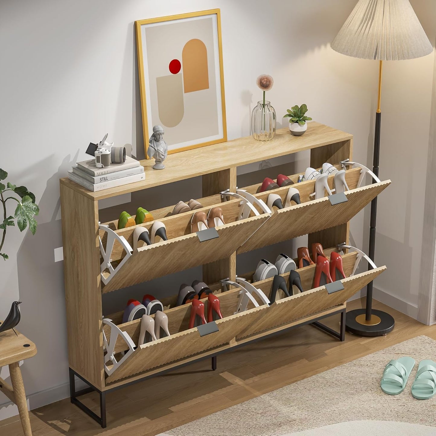 A-Houten schoenenkast met kantelbare laden