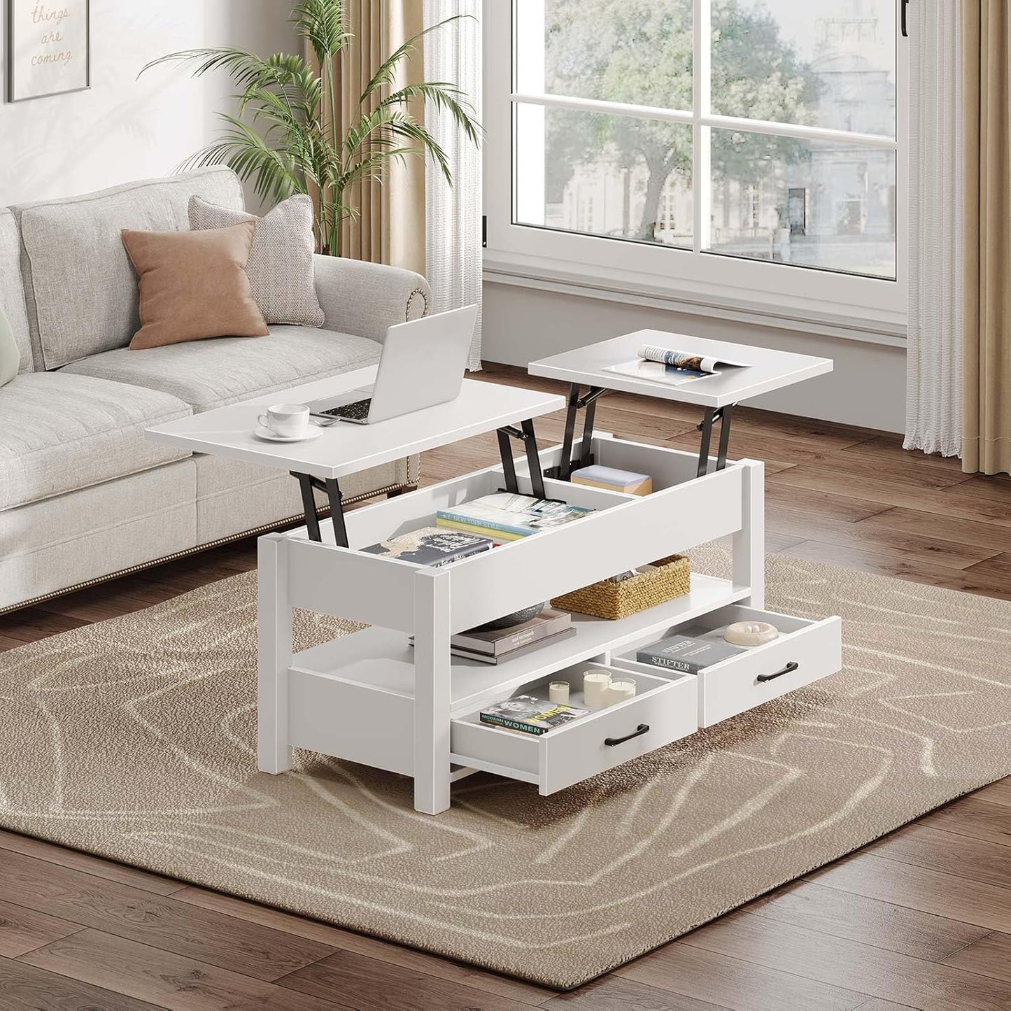 Verstelbare houten bijzettafel met lade en opbergvak