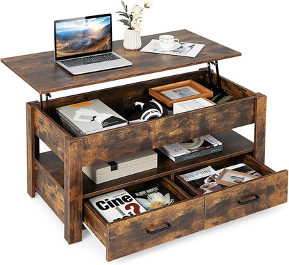 C-Tavolino da caffè con piano sollevabile e contenitore nascosto