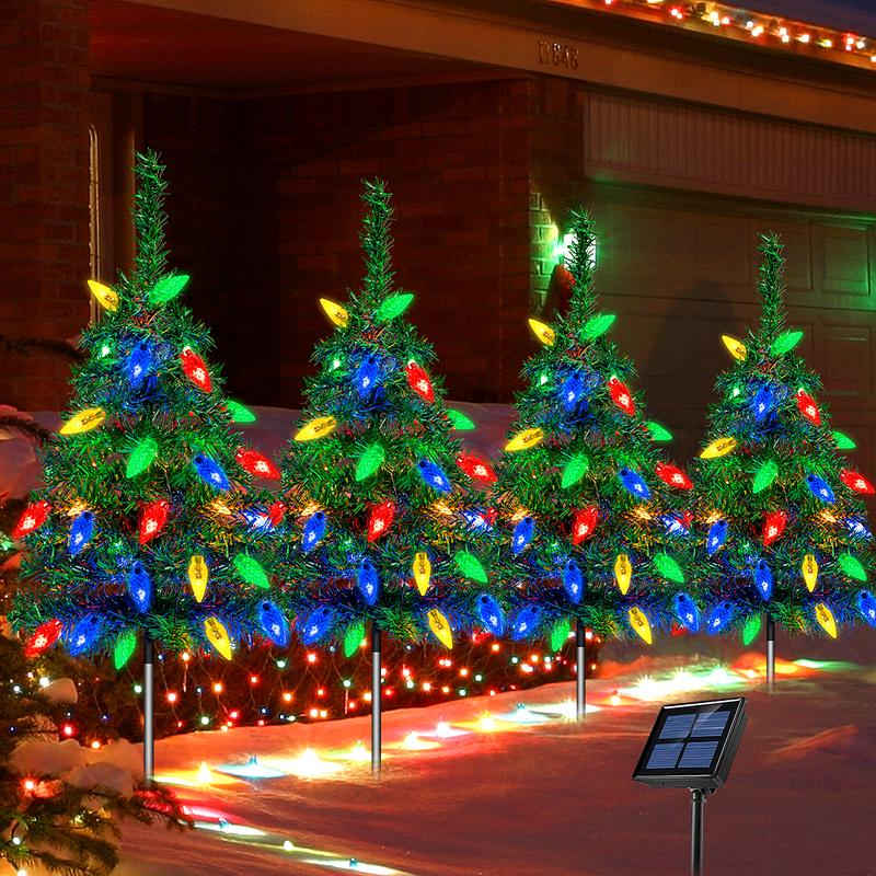 (4 pièces ) Ensemble de Sapin de Noël à Énergie Solaire avec 20 Lumières LED