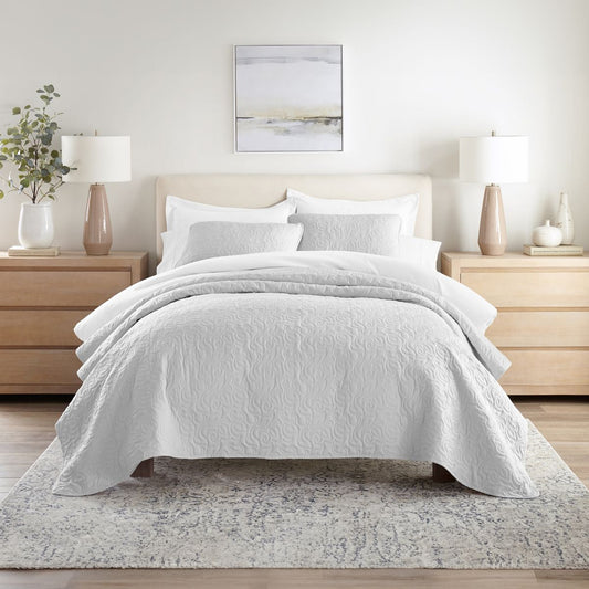 Stripes Floral and Diamonds Quilted Coverlet Set