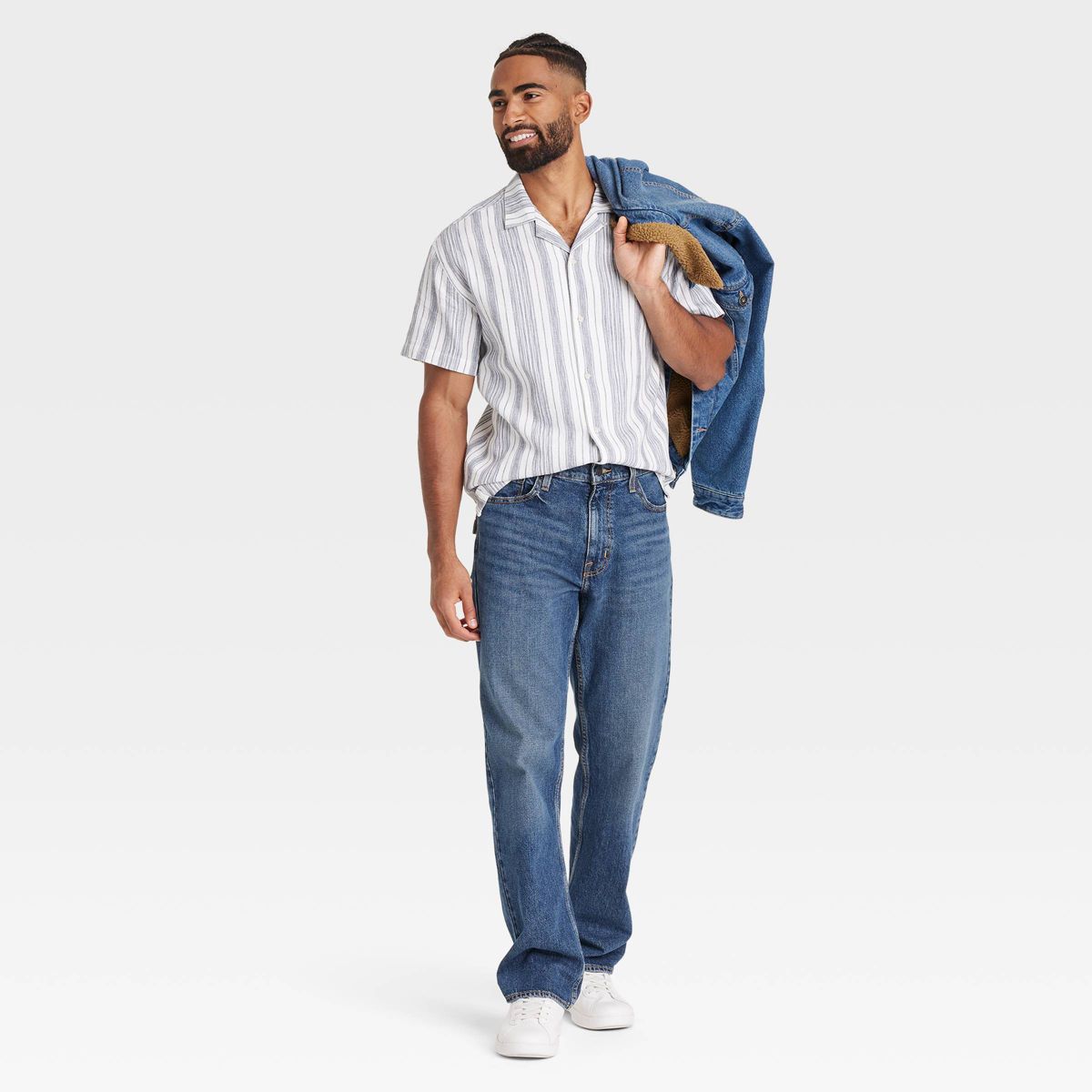 Camicia da uomo a maniche corte con bottoni Slub Camp