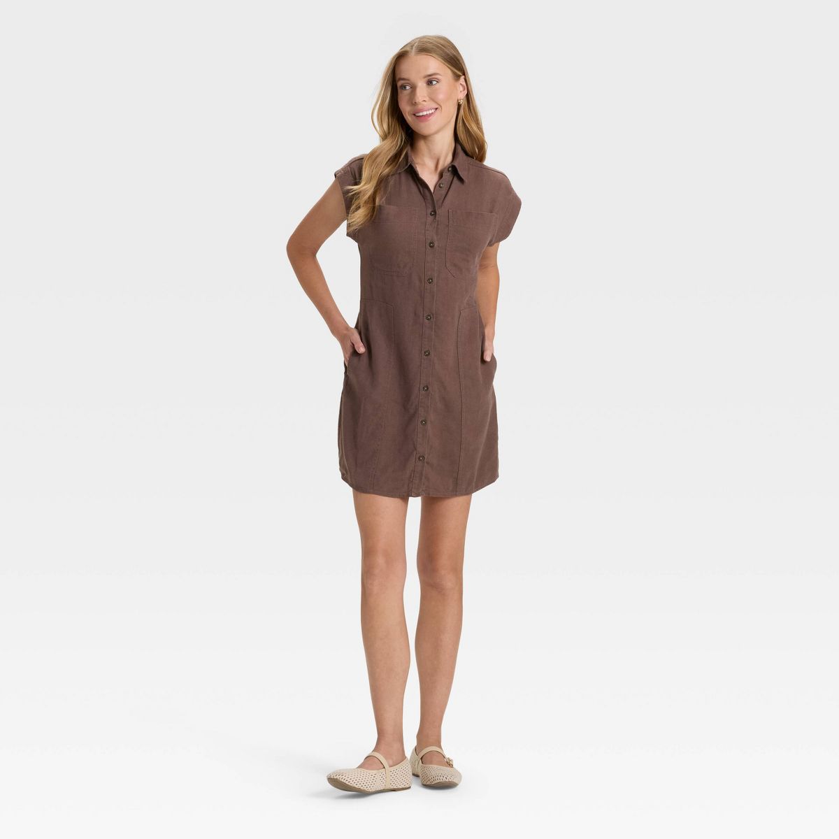 Women's Short Sleeve Mini Shirtdress