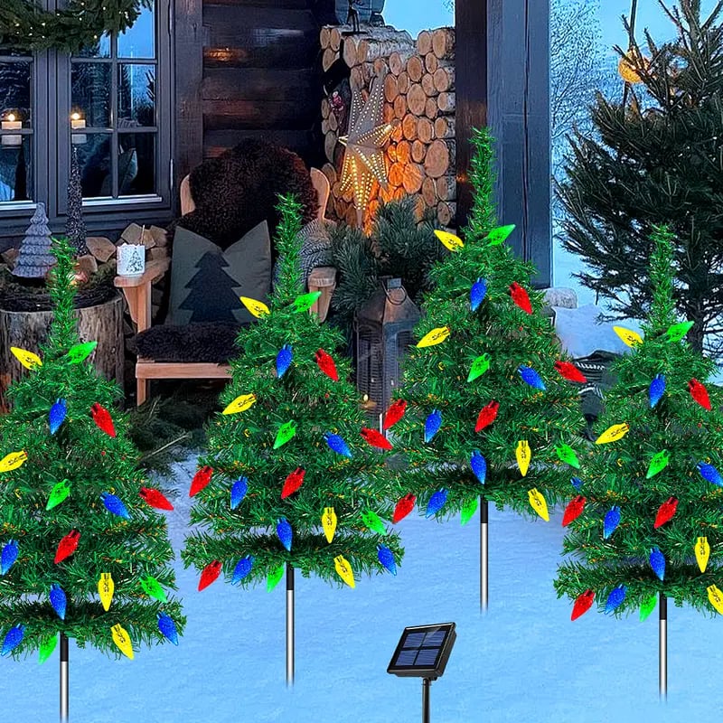 (4 pièces ) Ensemble de Sapin de Noël à Énergie Solaire avec 20 Lumières LED