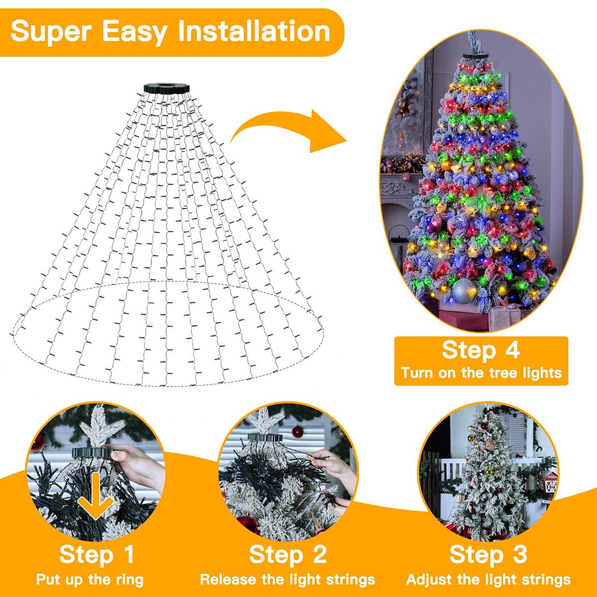 Waterproof Christmas Tree Waterfall Lights with Ring